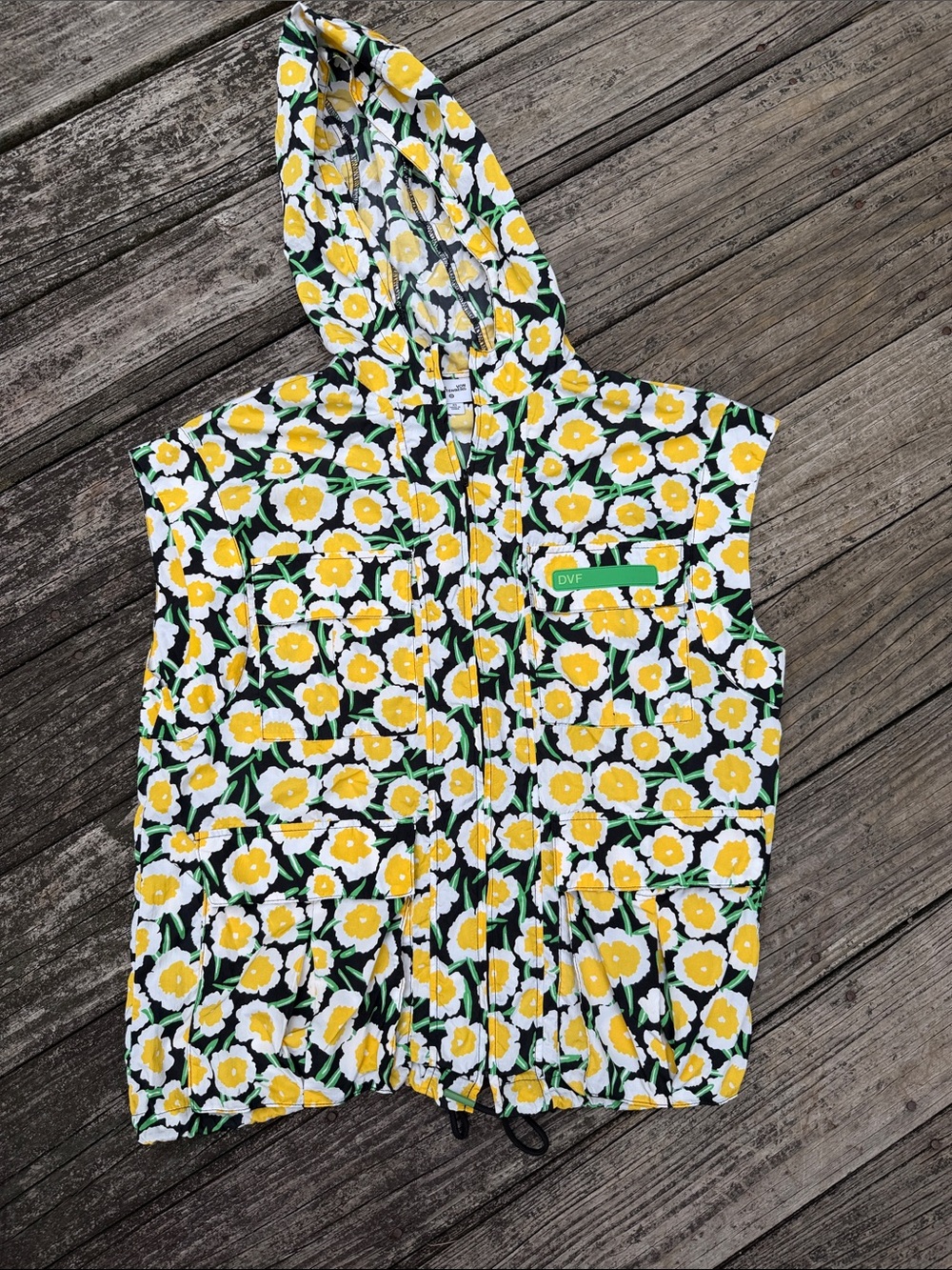 DVF for Target Diane Von Furstenberg Yellow White Black PoppyHooded Vest XS